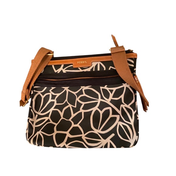 Fossil Black and Tan Canvas Women's Crossbody Bag - Picture 2 of 6